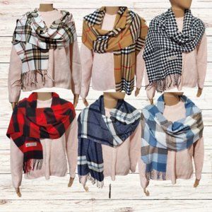 Cashmere Feel Unisex Plaid Fringe Scarf Italian Design